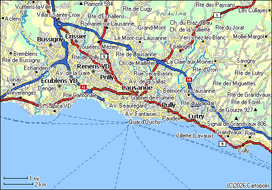 Lausanne, rendered by Cartopolis
